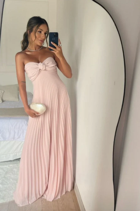 Elegant Pink Sweetheart Prom Dress A-Line Evening Gown Chiffon Pleated Party Dress Long Formal Dress TP4735