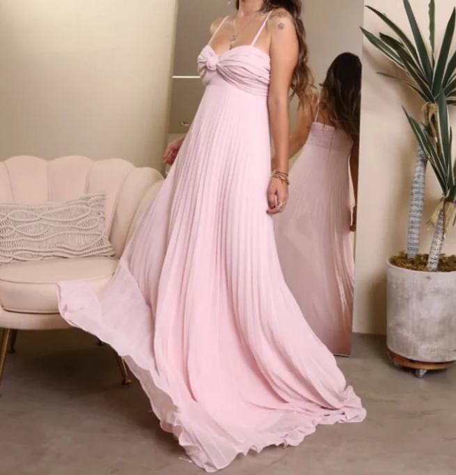 Elegant Pink Sweetheart Prom Dress A-Line Evening Gown Chiffon Pleated Party Dress Long Formal Dress TP4735