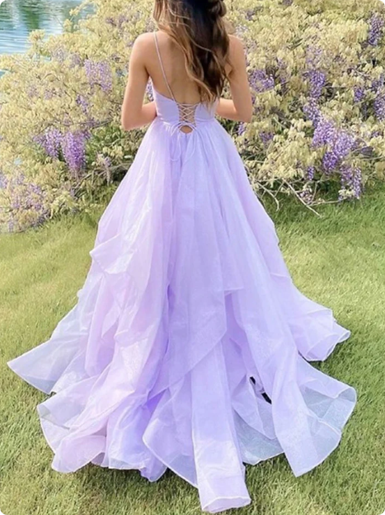 Vintage Lilac Glittering Tiered Spaghetti Strap Sweet 16 Quinceanera A-Line Floor-length Prom Dress Birthday Dress Evening Dress Ball Gown TP4769