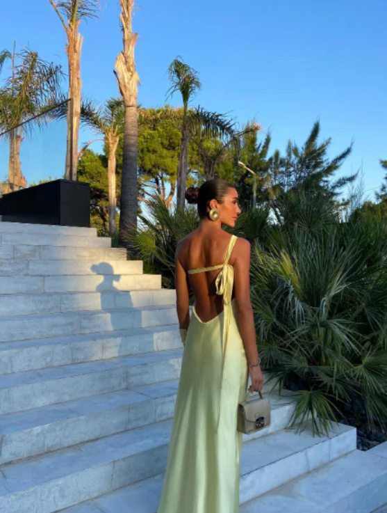 Elegant Yellow Satin Prom Dress One-shoulder Sheath Evening Gown Backless Party Dress Long Formal Dress TP4757