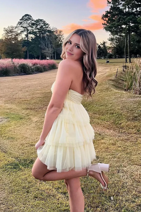 Vintage Tiered Strapless Homecoming Dress Party Dress Short Cocktail Dress TP4804