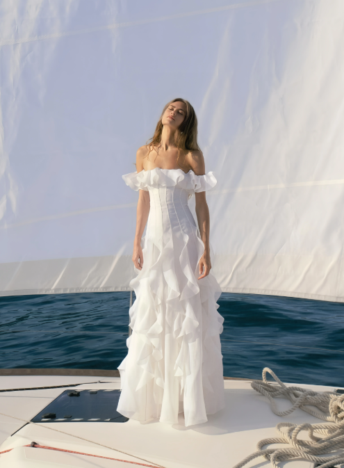 Elegant White Ruffles Prom Dress Off-the-shoulder Evening Gown Party Dress Long Formal Dress TP4793