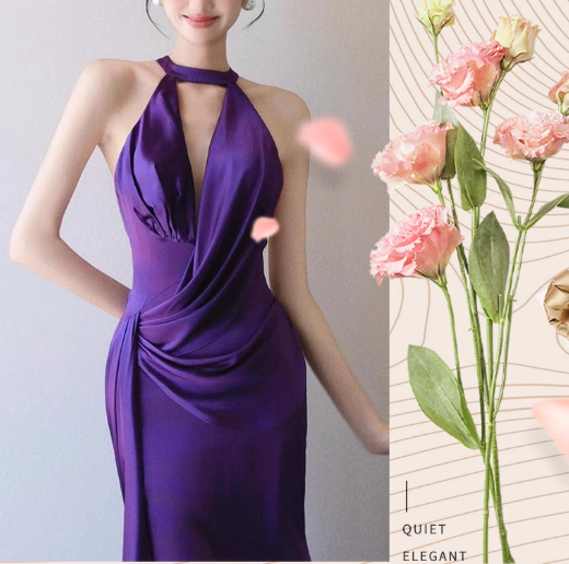 Elegant Purple V-neck Prom Dress Satin Evening Gown Sheath Party Dress Trailing Long Formal Dress TP4840