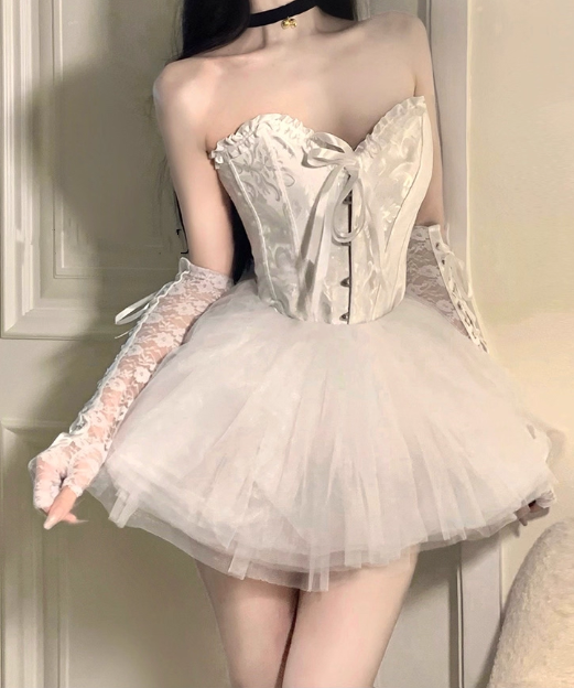 Gothic Lace Spaghetti Strap A-Line Sweetheart Short Lace-up Halloween Costume TP4839