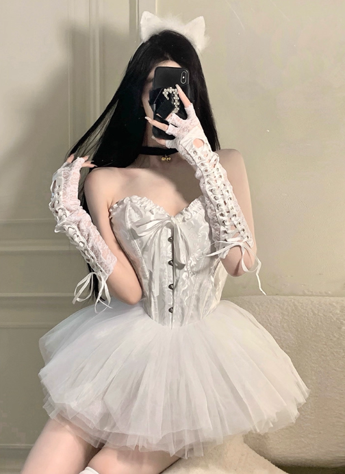 Gothic Lace Spaghetti Strap A-Line Sweetheart Short Lace-up Halloween Costume TP4839