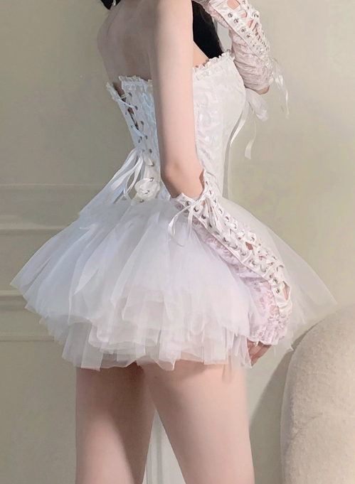 Gothic Lace Spaghetti Strap A-Line Sweetheart Short Lace-up Halloween Costume TP4839
