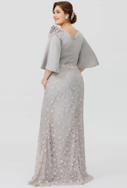 Elegant Lace Half Sleeve Cowl Neck Mother of Bride Dress Sheath Evening Gown Long Formal Dress TP4888