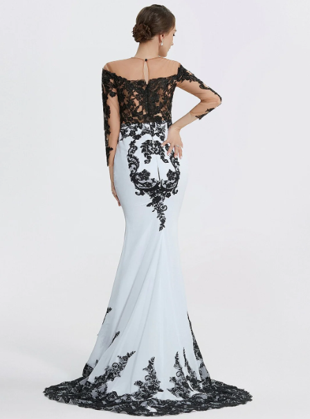 Elegant Applique Mermaid Mother of Bride Dress Jewel Neck Evening Gown Long Formal Dress TP4880