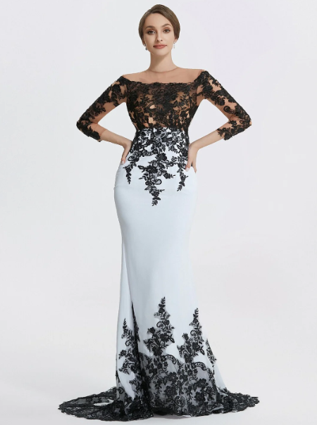 Elegant Applique Mermaid Mother of Bride Dress Jewel Neck Evening Gown Long Formal Dress TP4880