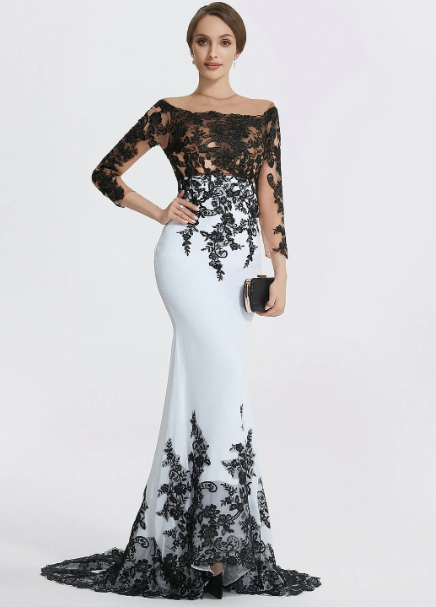 Elegant Applique Mermaid Mother of Bride Dress Jewel Neck Evening Gown Long Formal Dress TP4880
