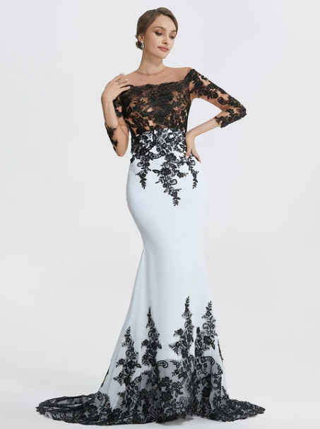 Elegant Applique Mermaid Mother of Bride Dress Jewel Neck Evening Gown Long Formal Dress TP4880