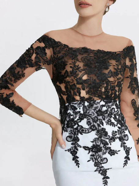 Elegant Applique Mermaid Mother of Bride Dress Jewel Neck Evening Gown Long Formal Dress TP4880