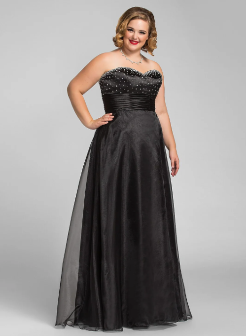 Elegant Black Sweetheart A-Line Beaded Mother of Bride Dress Strapless Evening Gown Long Formal Dress TP4874