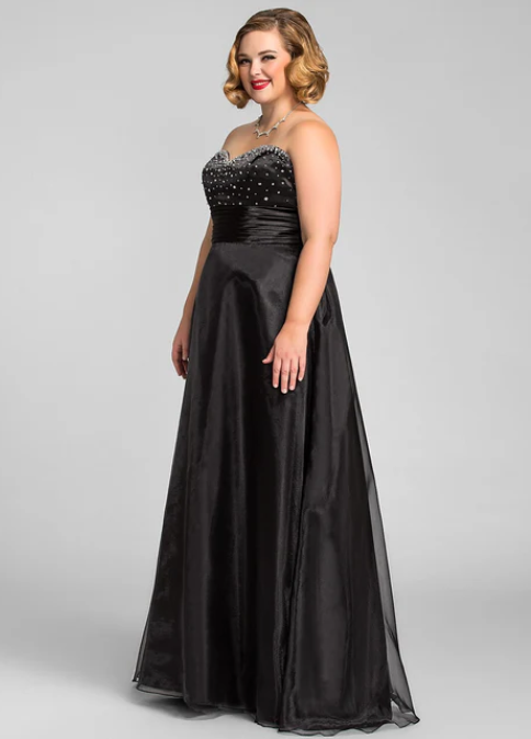 Elegant Black Sweetheart A-Line Beaded Mother of Bride Dress Strapless Evening Gown Long Formal Dress TP4874