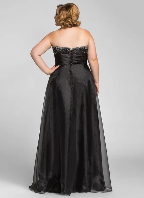 Elegant Black Sweetheart A-Line Beaded Mother of Bride Dress Strapless Evening Gown Long Formal Dress TP4874