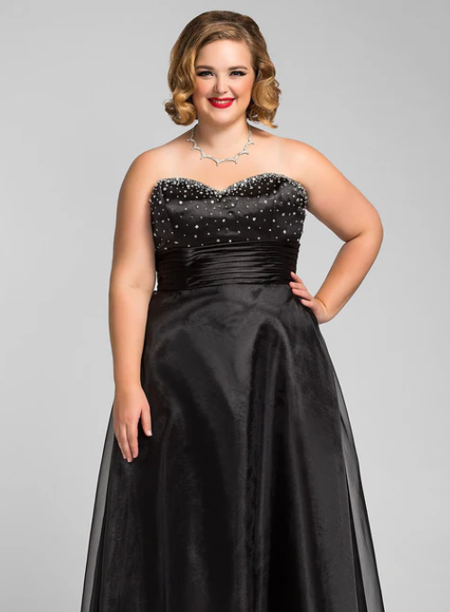 Elegant Black Sweetheart A-Line Beaded Mother of Bride Dress Strapless Evening Gown Long Formal Dress TP4874