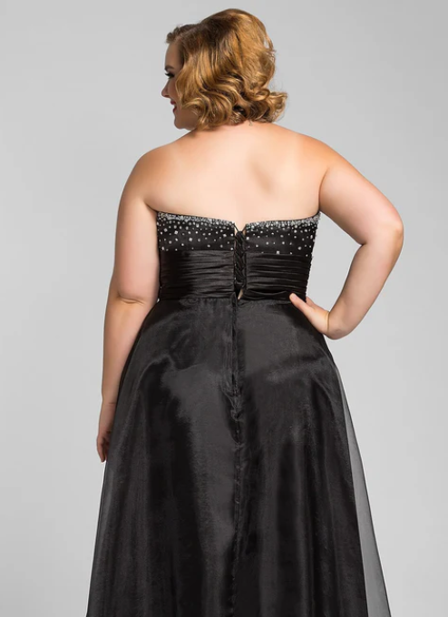 Elegant Black Sweetheart A-Line Beaded Mother of Bride Dress Strapless Evening Gown Long Formal Dress TP4874