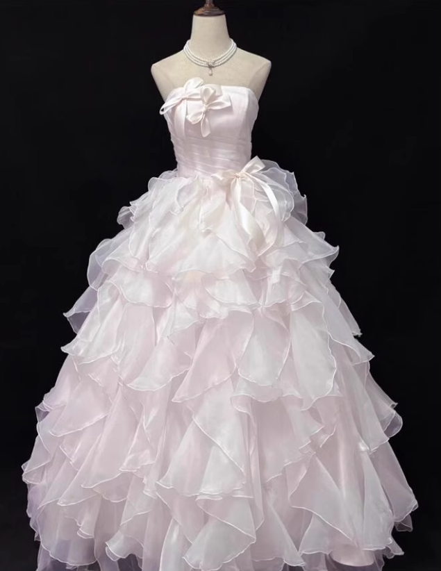 Gorgeous Pink Ribbon Bow Sweet 16 Quinceanera A-Line Strapless Evening Dress Ball Gown TP4916