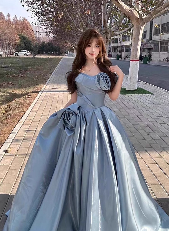 Gorgeous 3D Flowers Sweet 16 Quinceanera A-Line Off-the-shoulder Satin Evening Dress Ball Gown TP4918