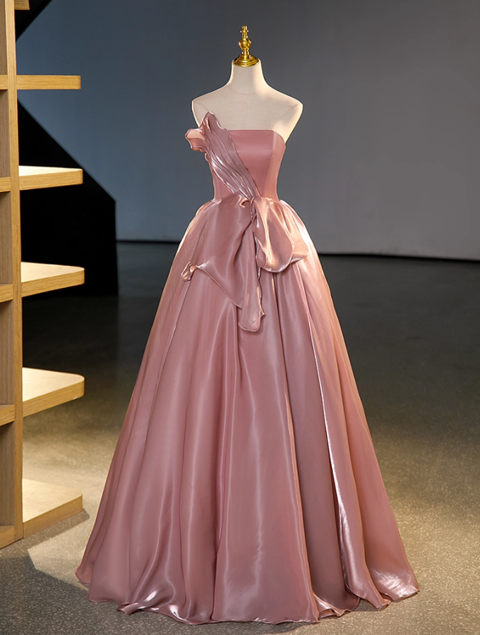 Elegant Pink Satin Strapless Sweet 16 Quinceanera A-Line Evening Dress Ball Gown TP4932