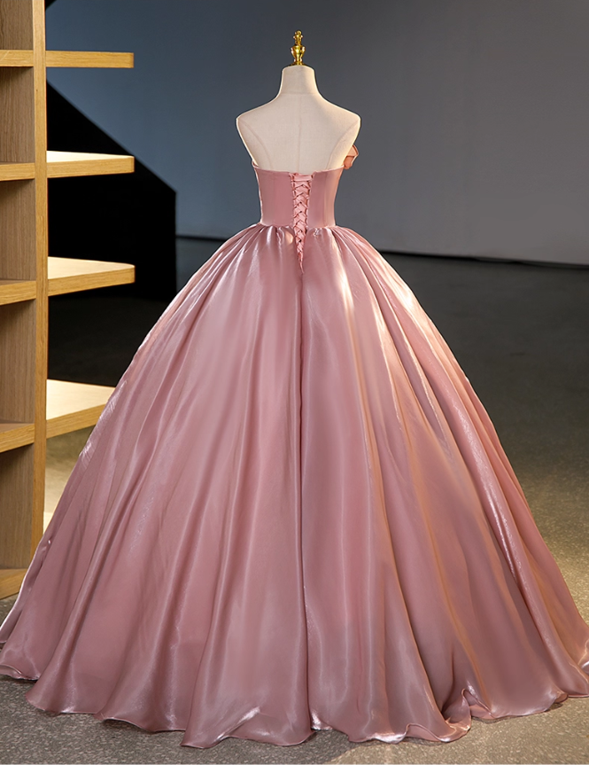 Elegant Pink Satin Strapless Sweet 16 Quinceanera A-Line Evening Dress Ball Gown TP4932