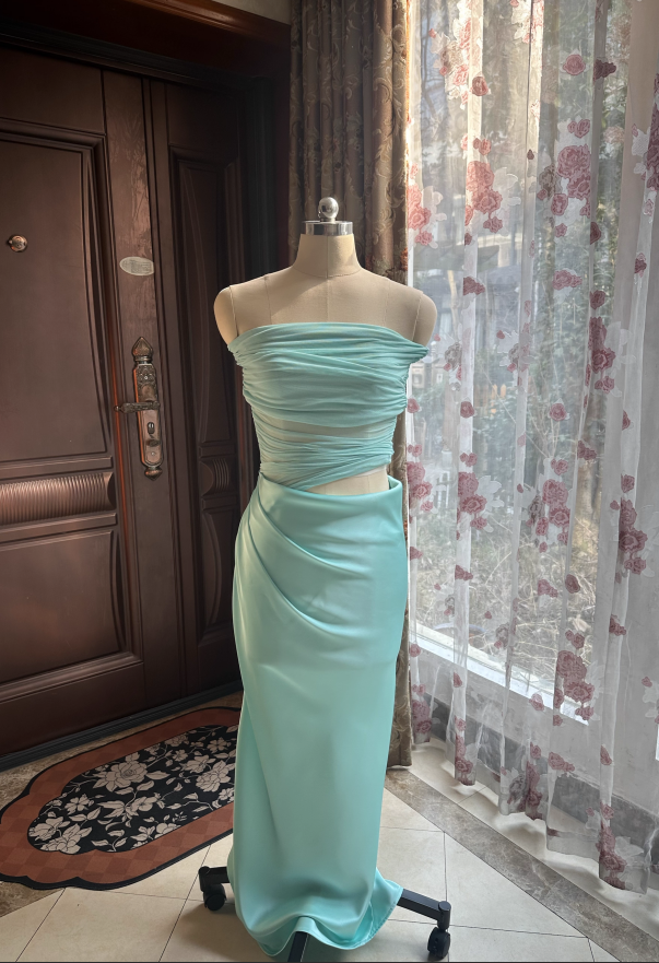 Chic Turquoise Sheath Evening Gown Off-the-shoulder Party Dress Tulle Long Formal Dress TP4927