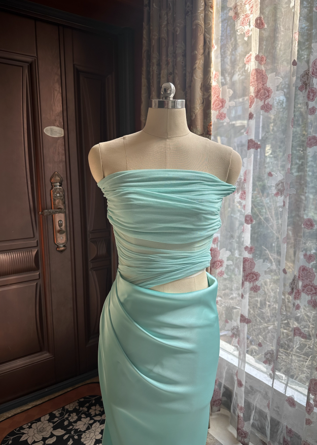 Chic Turquoise Sheath Evening Gown Off-the-shoulder Party Dress Tulle Long Formal Dress TP4927