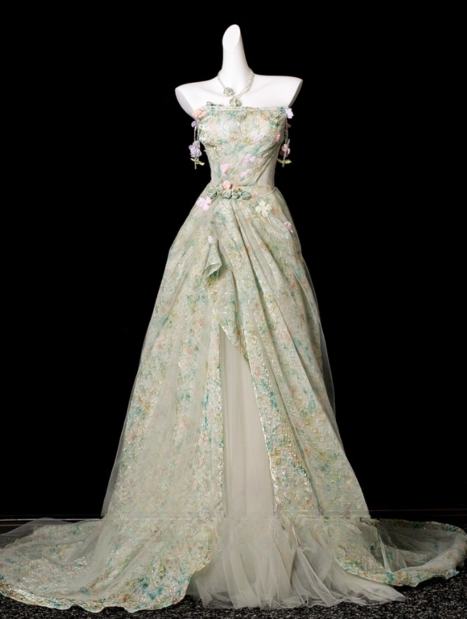 Elegant Floral Sweet 16 Quinceanera A-Line Strapless Evening Dress Long Ball Gown TP4935