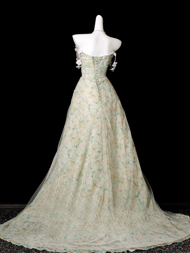 Elegant Floral Sweet 16 Quinceanera A-Line Strapless Evening Dress Long Ball Gown TP4935