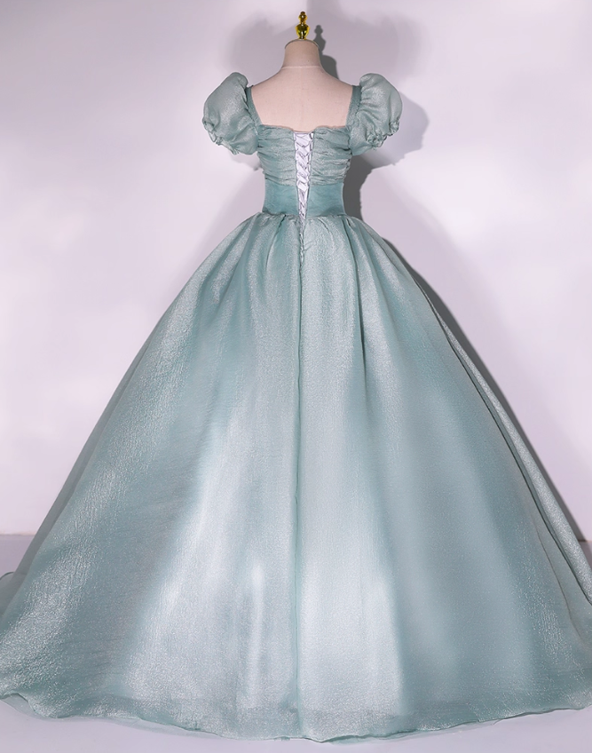 Elegant Glittering Satin Sweet 16 Quinceanera A-Line Puffy Sleeve Evening Dress Long Ball Gown TP4938