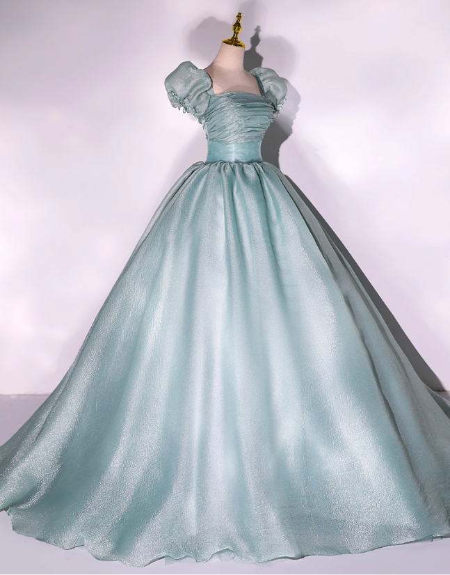 Elegant Glittering Satin Sweet 16 Quinceanera A-Line Puffy Sleeve Evening Dress Long Ball Gown TP4938