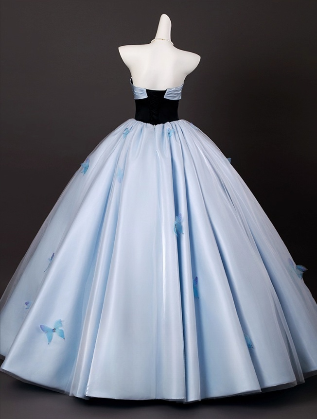 Chic Sky Blue Sweetheart Beaded Sweet 16 Quinceanera 3D Flowers A-Line Strapless Evening Dress Long Ball Gown TP4948