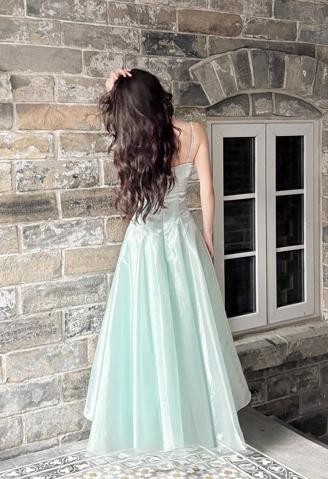 Elegant Sky Blue Sweetheart Spaghetti Strap Evening Dress Satin A-Line Long Prom Dress TP4998