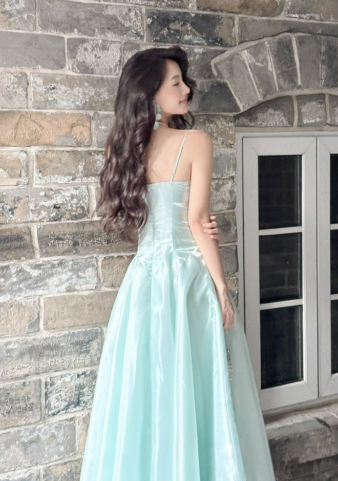 Elegant Sky Blue Sweetheart Spaghetti Strap Evening Dress Satin A-Line Long Prom Dress TP4998