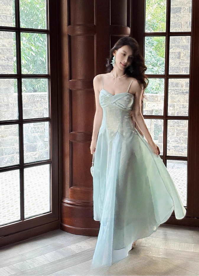 Elegant Sky Blue Sweetheart Spaghetti Strap Evening Dress Satin A-Line Long Prom Dress TP4998