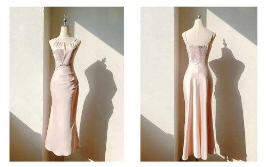 Elegant Pink Spaghetti Strap Evening Dress Satin Sheath Long Prom Dress TP4999