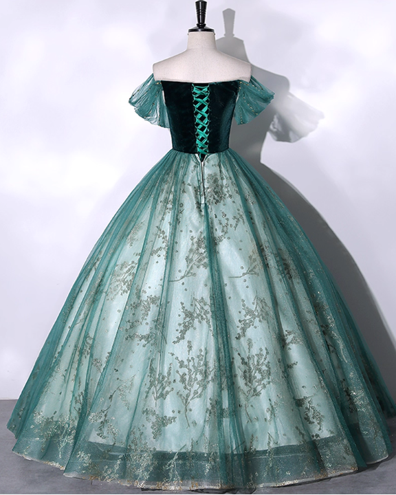 Vintage Dark Green Glittering Sequin Sweetheart Tulle Sweet 16 Quinceanera A-Line Evening Dress Long Ball Gown TP5001