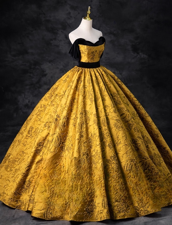 Vintage Royal Yellow Satin Embroidery Sweet 16 Quinceanera A-Line Evening Dress Long Ball Gown TP5005
