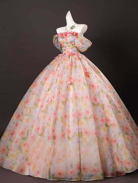 Vintage Floral Tulle Sweet 16 Quinceanera A-Line Off-the-shoulder Evening Dress Long Ball Gown TP5008