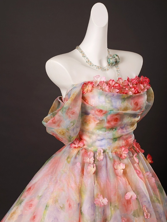 Vintage Floral Tulle Sweet 16 Quinceanera A-Line Off-the-shoulder Evening Dress Long Ball Gown TP5008
