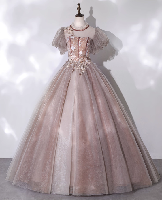Vintage Applique Tulle Sweet 16 Quinceanera A-Line Evening Dress Long Ball Gown TP5011
