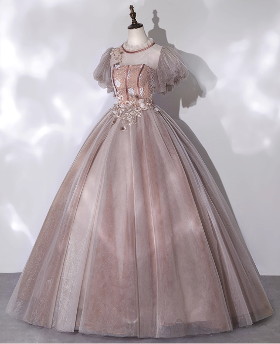 Vintage Applique Tulle Sweet 16 Quinceanera A-Line Evening Dress Long Ball Gown TP5011