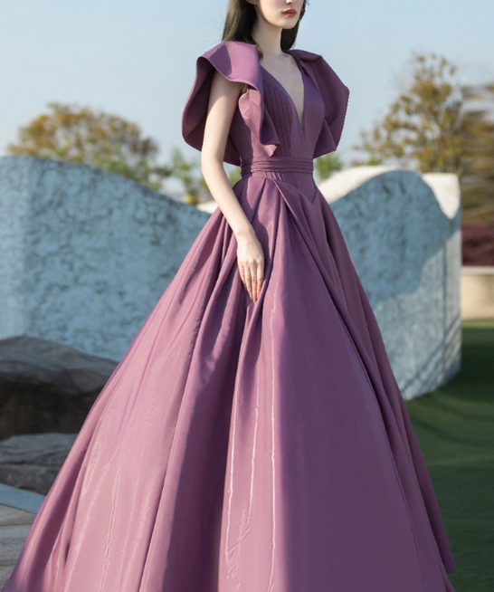Vintage Lilac V-neck Sweet 16 Quinceanera A-Line Evening Dress Long Ball Gown TP5014