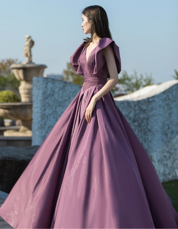 Vintage Lilac V-neck Sweet 16 Quinceanera A-Line Evening Dress Long Ball Gown TP5014