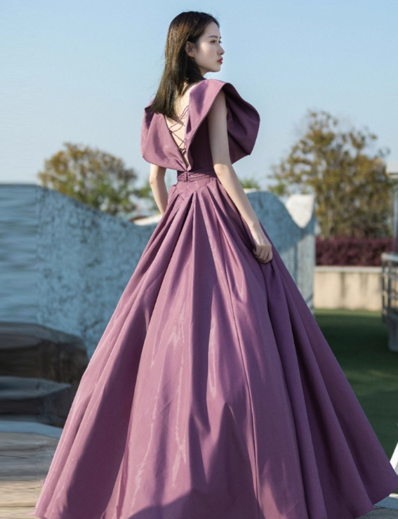 Vintage Lilac V-neck Sweet 16 Quinceanera A-Line Evening Dress Long Ball Gown TP5014