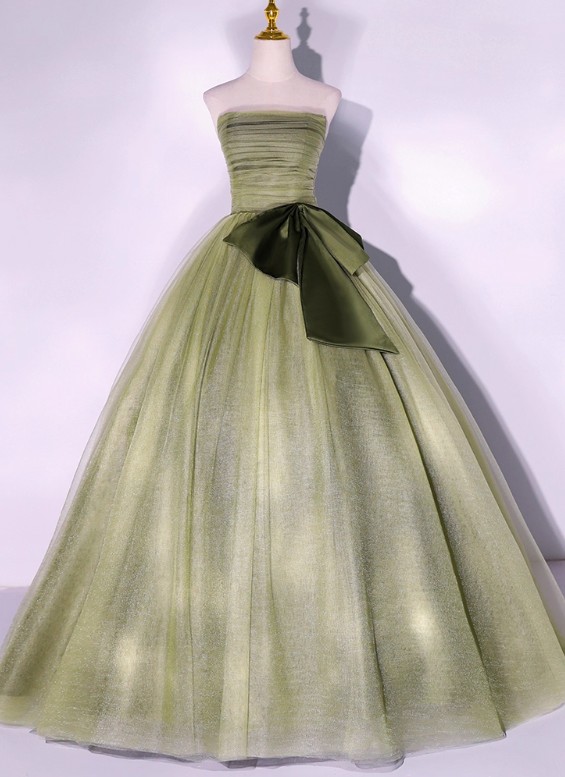 Vintage Sage Green Tulle Sweet 16 Quinceanera A-Line Strapless Evening Dress Long Ball Gown TP5015