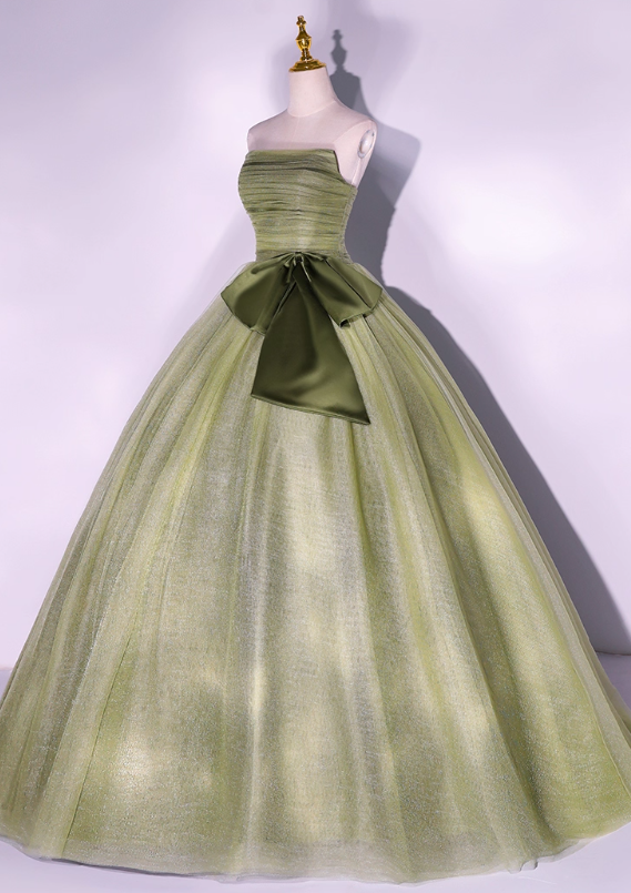 Vintage Sage Green Tulle Sweet 16 Quinceanera A-Line Strapless Evening Dress Long Ball Gown TP5015
