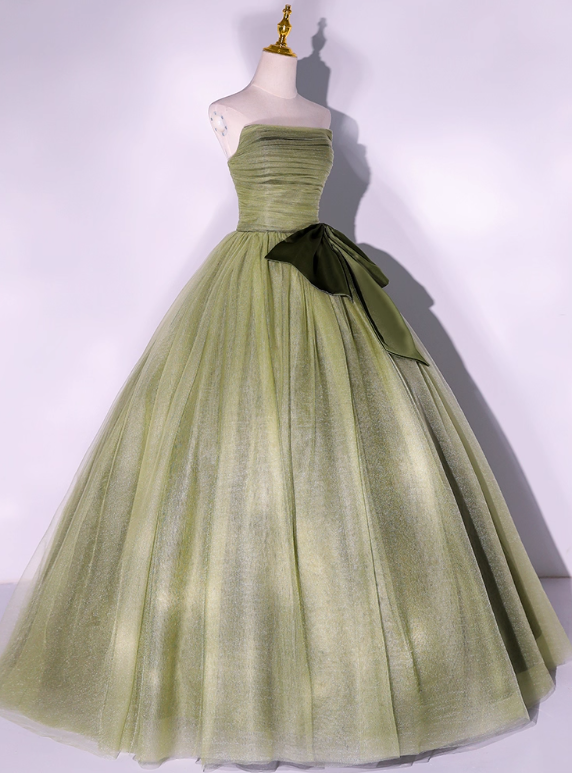Vintage Sage Green Tulle Sweet 16 Quinceanera A-Line Strapless Evening Dress Long Ball Gown TP5015
