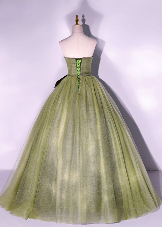 Vintage Sage Green Tulle Sweet 16 Quinceanera A-Line Strapless Evening Dress Long Ball Gown TP5015