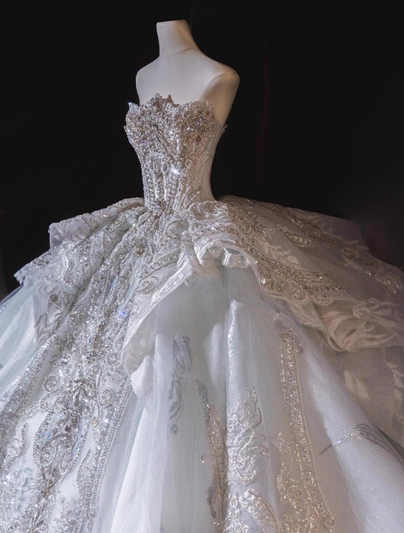 Vintage Glittering Beaded A-Line Strapless Tulle Wedding Dress TP5027